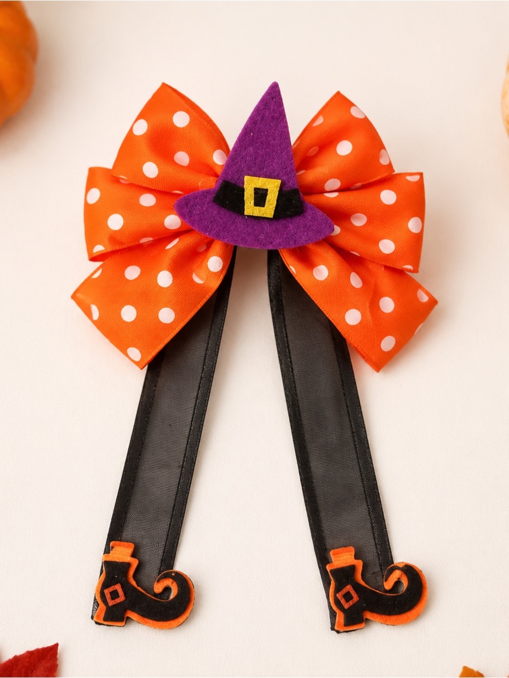 Kids Halloween Witch Bow Hair Clip - Orange, Purple, Black